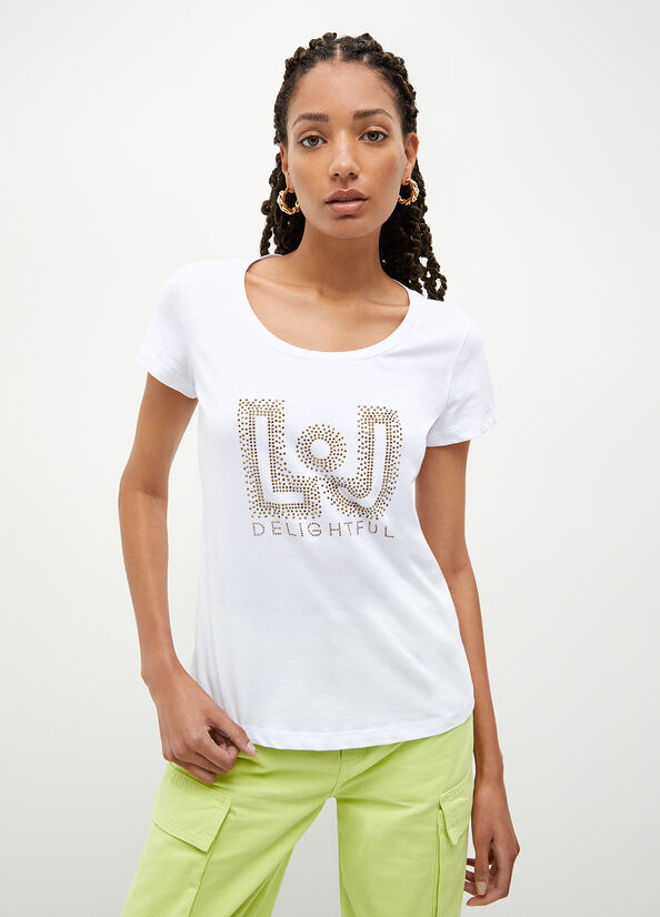 Liu Jo Eco-Friendly With Gemstones Women's Tops White | QOL-950674