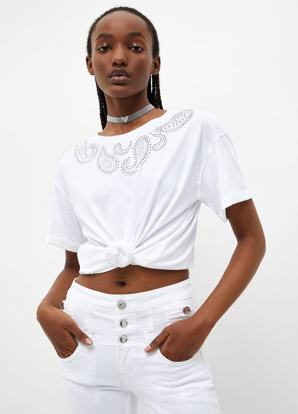 Liu Jo Eco-Friendly With Gemstones Women's Tops White | WCI-716094