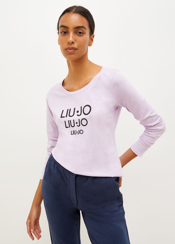 Liu Jo Eco-Friendly With Logo Women's T Shirts Purple | DRV-017649