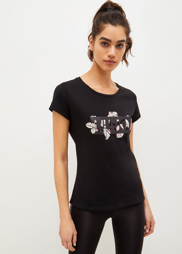 Liu Jo Eco-Friendly With Logo Women's T Shirts Black | QOX-259681