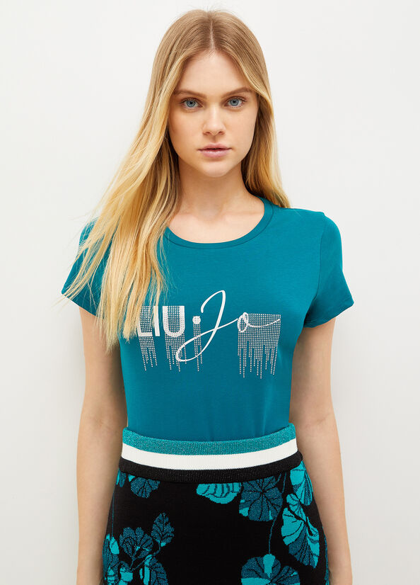 Liu Jo Eco-Friendly With Logo Women's T Shirts Green | WKI-329840