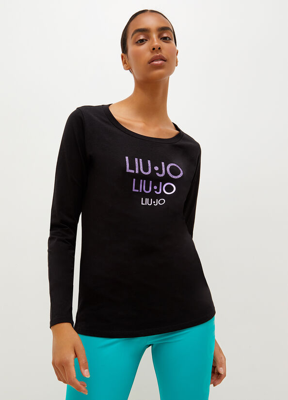 Liu Jo Eco-Friendly With Logo Women's T Shirts Black | XSC-104957