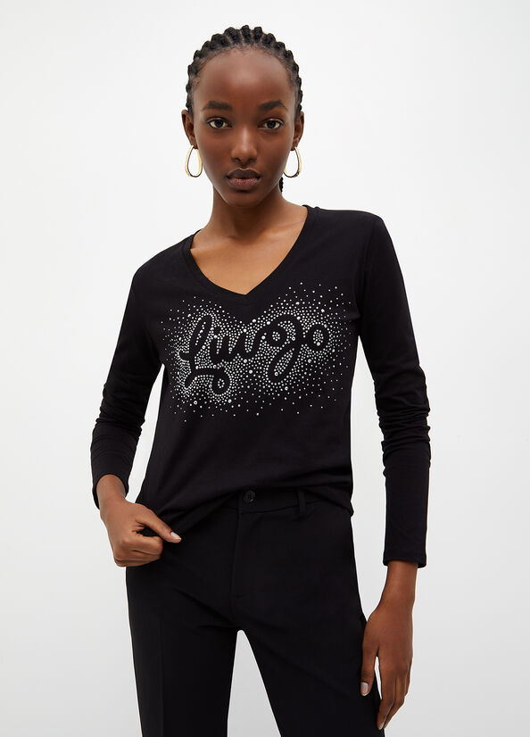 Liu Jo Eco-Friendly With Logo Women's Tops Black | WIC-718024