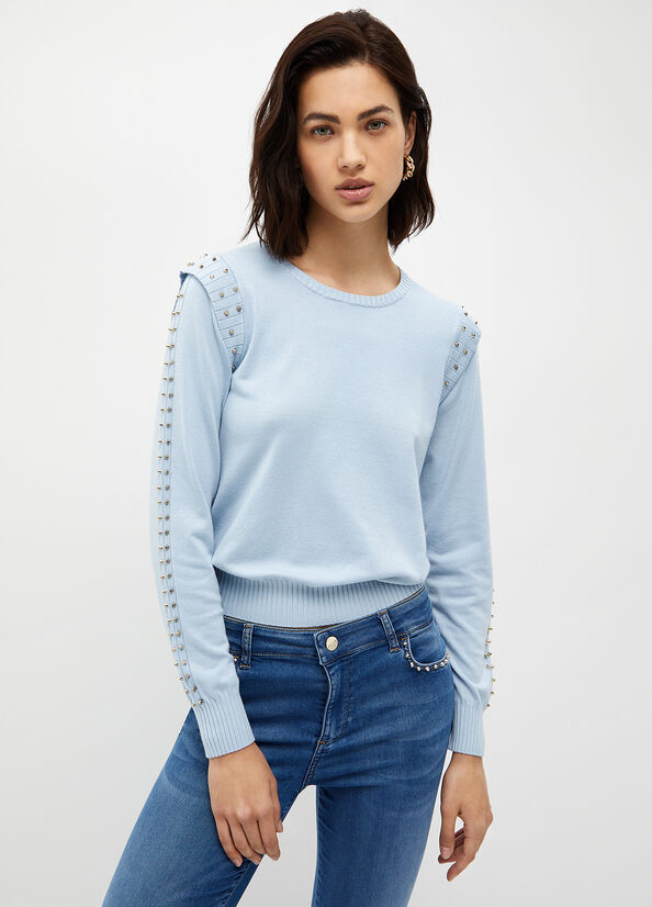 Liu Jo Eco-Friendly With Studs Women's Sweaters Light Blue | GQH-173806