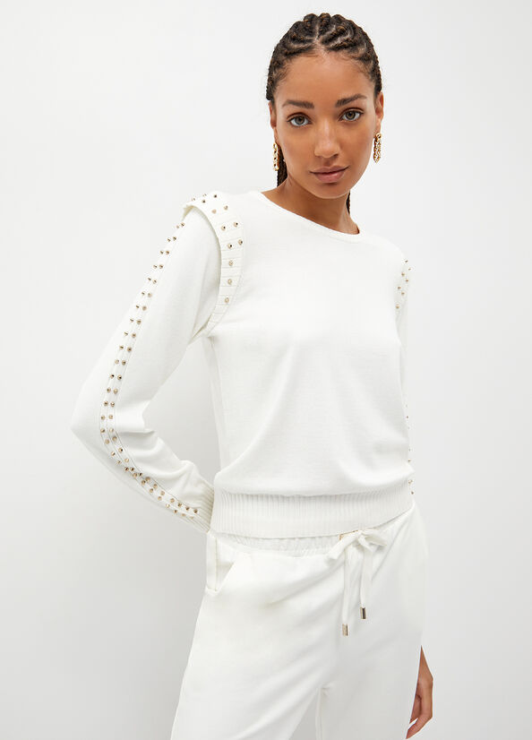 Liu Jo Eco-Friendly With Studs Women's Sweaters White | ODI-078132