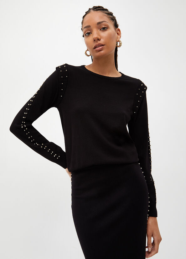 Liu Jo Eco-Friendly With Studs Women's Sweaters Black | ODX-084976