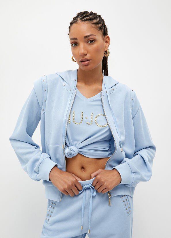 Liu Jo Eco-Friendly With Studs Women's Sweatshirts Light Blue | UWM-389601