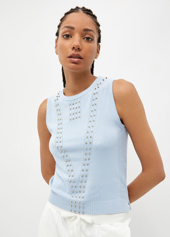 Liu Jo Eco-Friendly With Studs Women's Sweaters Light Blue | UZK-731864