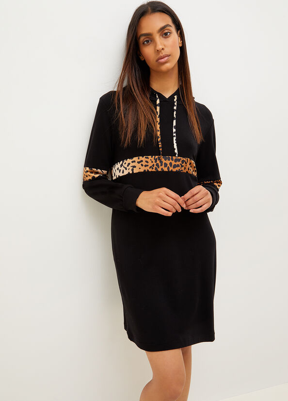 Liu Jo Fleece With Animal Print Women's Dress Black | JFG-543692