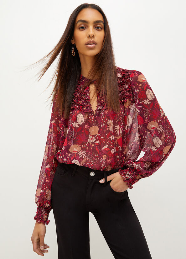 Liu Jo Floral Crepon Blouse Women's Shirts Pink | LAZ-863714