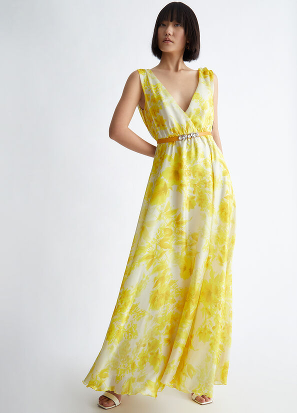 Liu Jo Floral Formal Women's Dress Yellow | DOX-942013