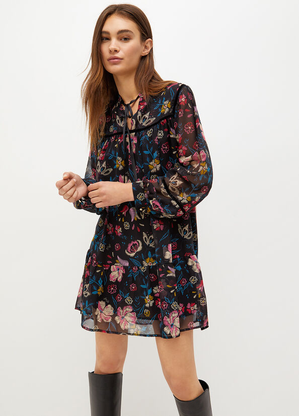 Liu Jo Floral Georgette Women's Dress Black | CMS-748052