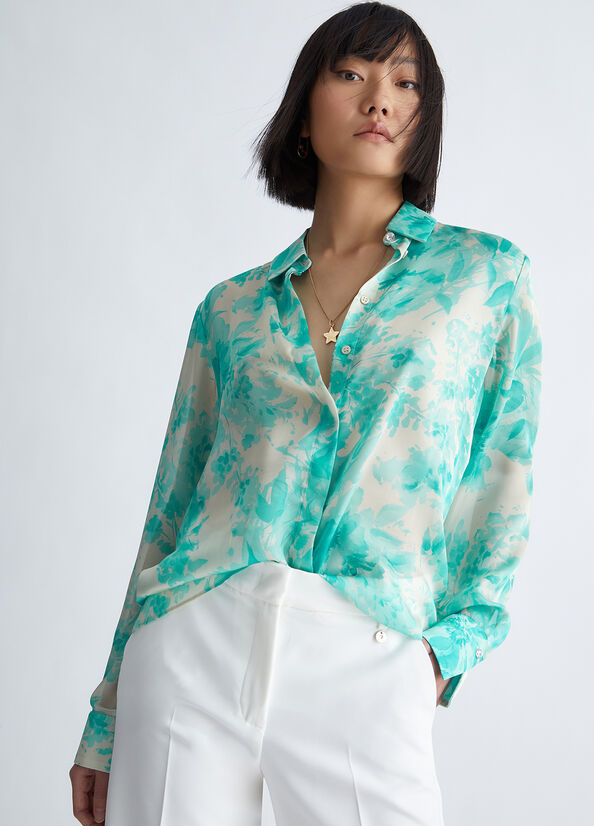 Liu Jo Floral Women's Shirts Light Turquoise | JDS-083245