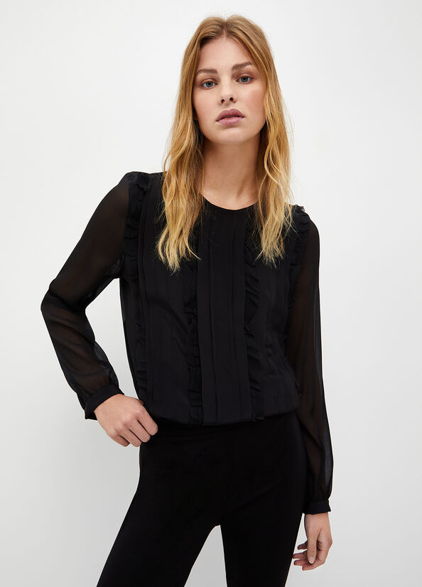 Liu Jo Georgette Blouse Women's Shirts Black | YNG-235087