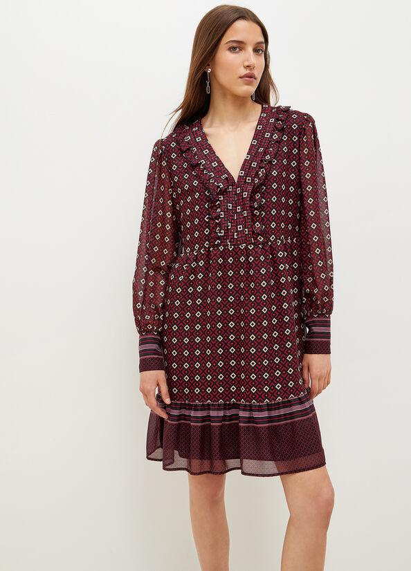 Liu Jo Georgette With Geometric Print Women's Dress Burgundy | UCZ-275431