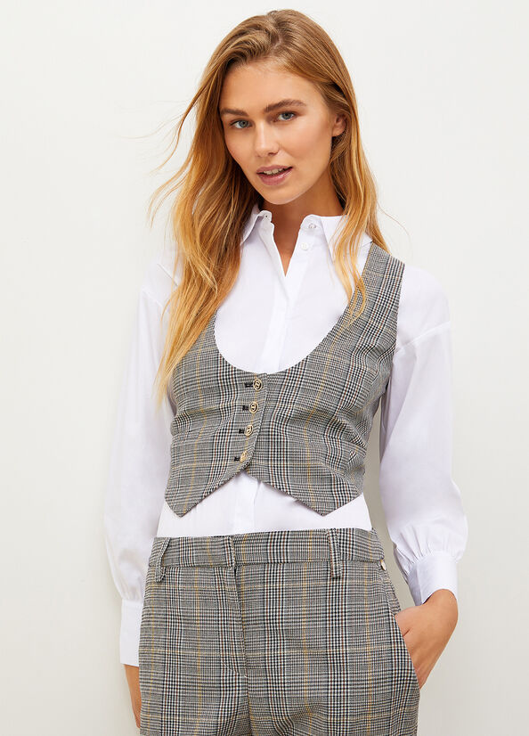 Liu Jo Glen Plaid Vest Women's Jackets Grey | MQO-260839