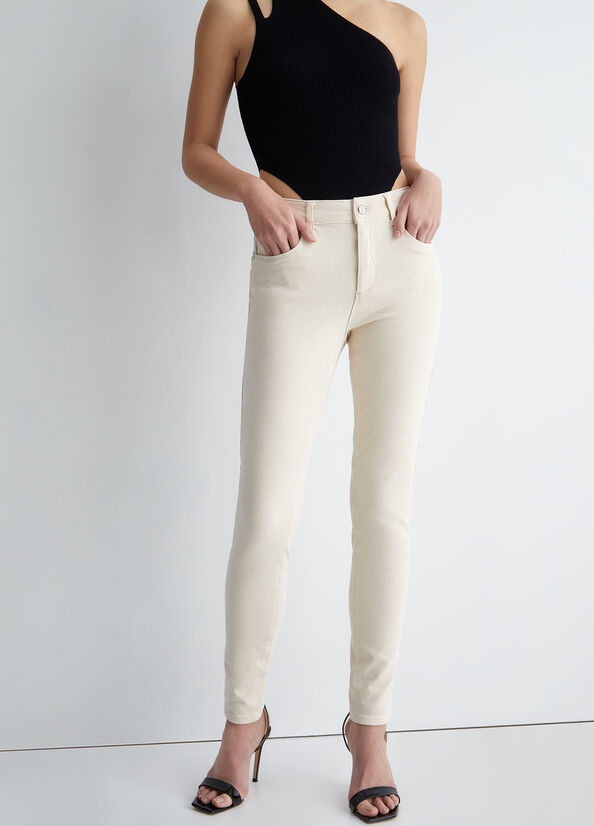 Liu Jo High-Waisted Bottom Up Women's Pants Cream | HRL-812753