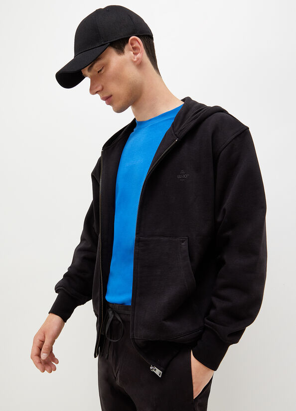 Liu Jo Hooded With Zip Men's Sweaters Black | TIP-034281