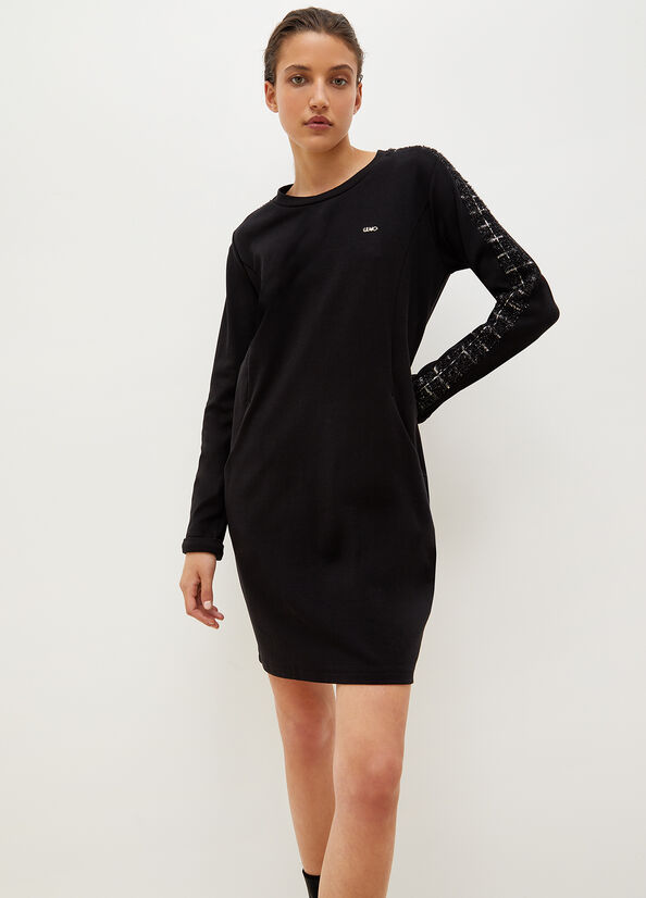 Liu Jo Jersey With Check Motif Women's Dress Black | KVP-310876