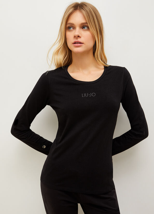 Liu Jo Jersey With Logo Women's T Shirts Black | KLT-793648