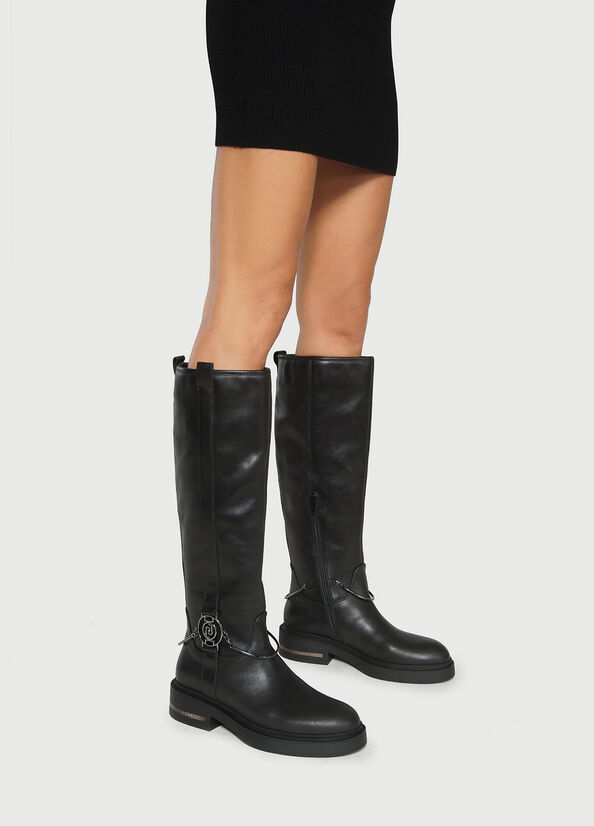 Liu Jo Knee-High Leather Women's Ankle Boots Black | YCB-156824