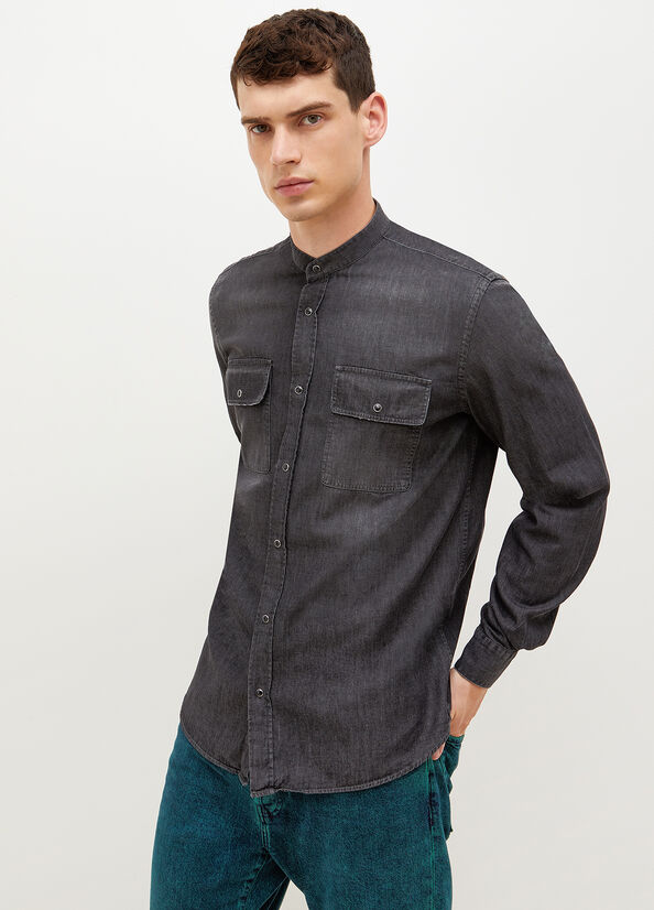 Liu Jo Korean Denim Men's Shirts Grey | QZO-251983