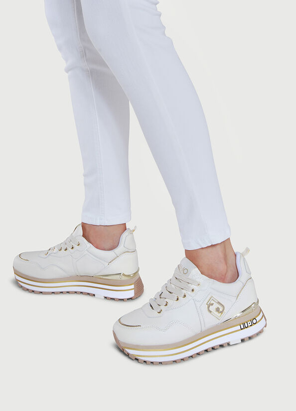 Liu Jo Leather Platform Women's Sneakers White | DUH-830152