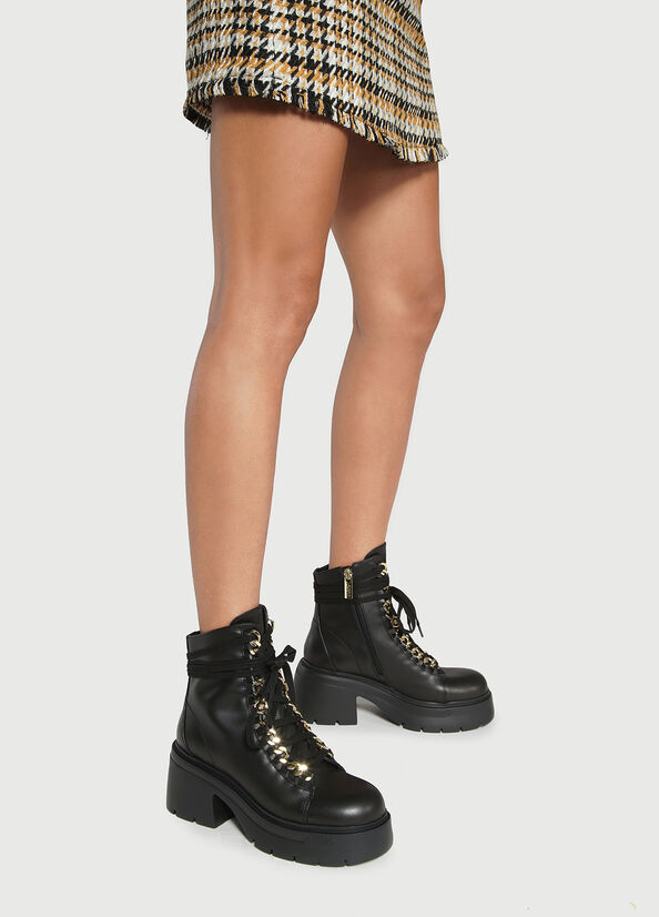 Liu Jo Leather With Jewelled Chain Women's Ankle Boots Black | WGV-256971