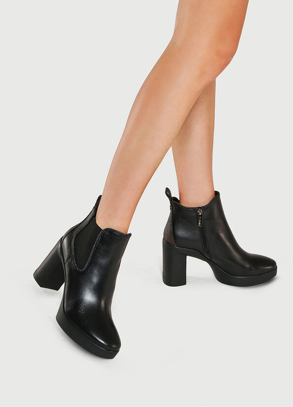 Liu Jo Leather With Monogram Detail Women's Ankle Boots Black | YWO-319782