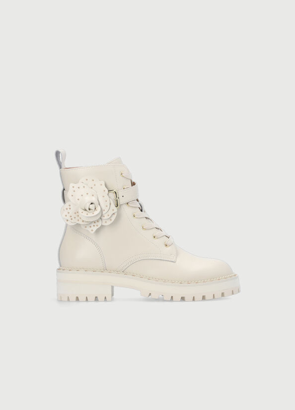 Liu Jo Leather With Studded Flowers Women's Ankle Boots White | KWZ-078165