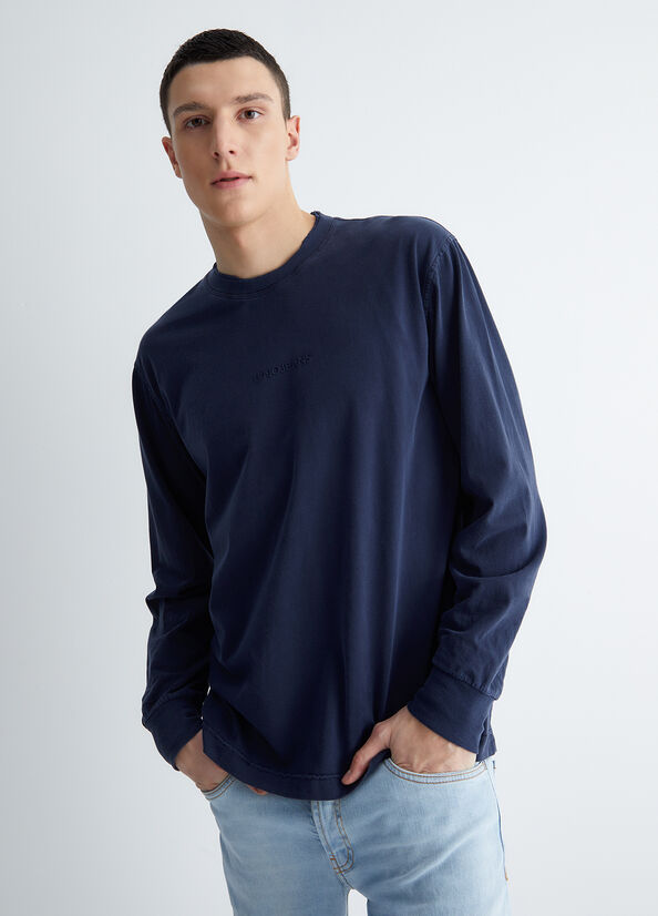 Liu Jo Long-Sleeved Men's T Shirts Dark Blue | JUY-061237