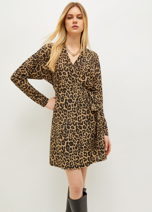 Liu Jo Lurex® Jersey Animal Print Women's Dress Brown | ESO-816207