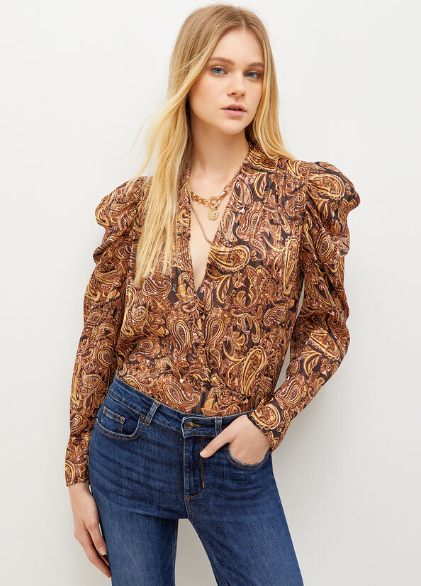 Liu Jo Lurex® Paisley Blouse Women's Shirts Black / Yellow | EKM-978436