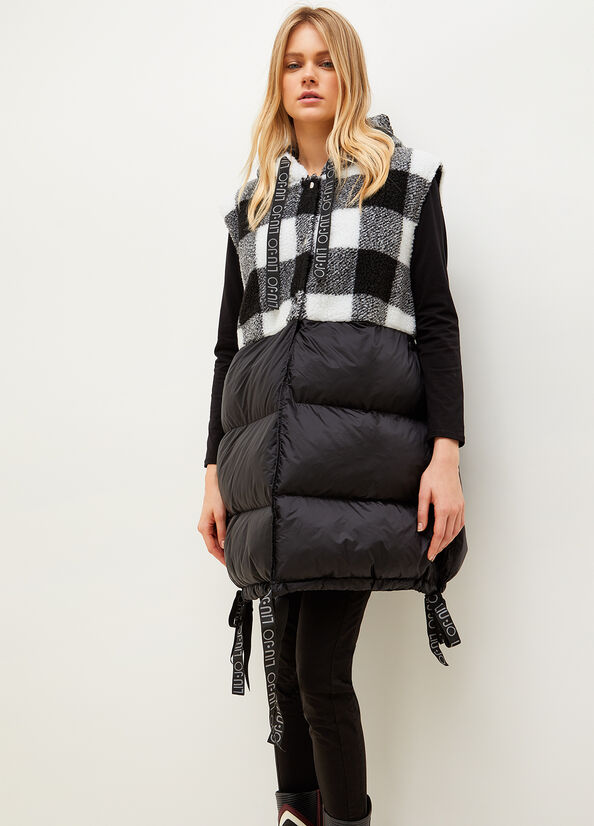 Liu Jo Padded Gilet With Check Print Women's Jackets White / Black | GXY-910367