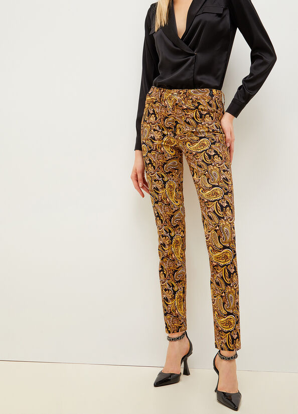 Liu Jo Paisley In Drill Women's Pants Black / Yellow | PZV-493751