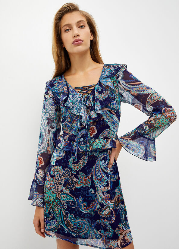 Liu Jo Paisley-Print Women's Dress Turquoise | UKY-410982