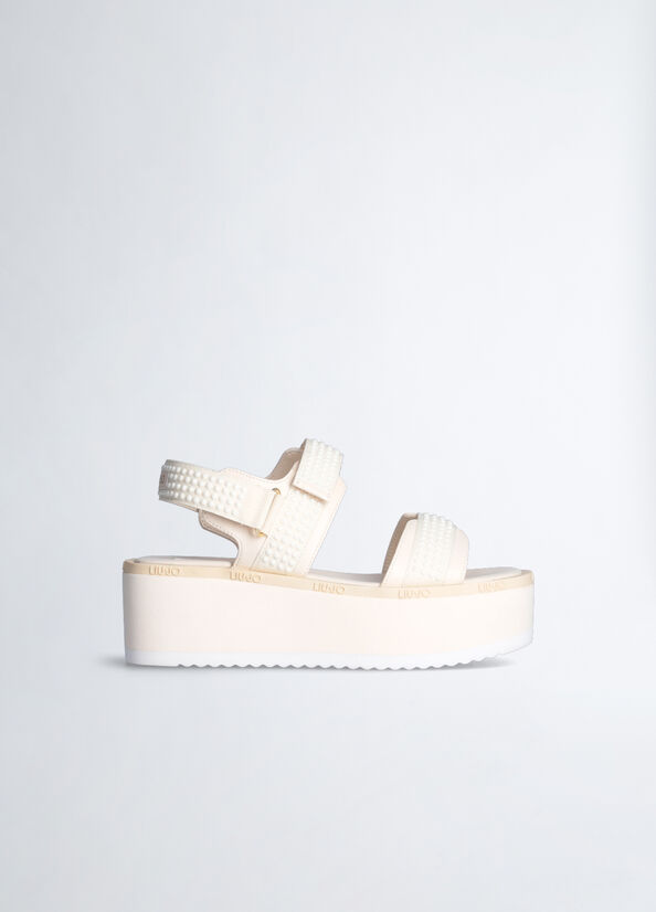 Liu Jo Platform With Micro Beads Women's Sandals White | JAD-853619