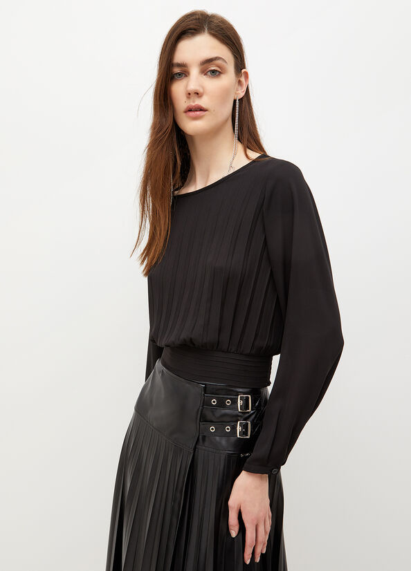 Liu Jo Pleated Blouse Women's Shirts Black | NSC-632875