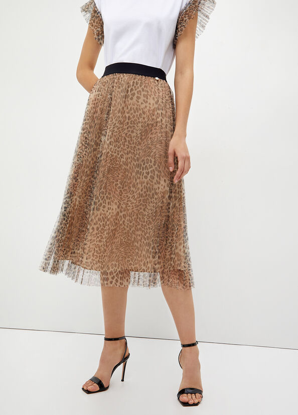 Liu Jo Pleated With Animal Print Women's Skirts Leopard | OAK-718049