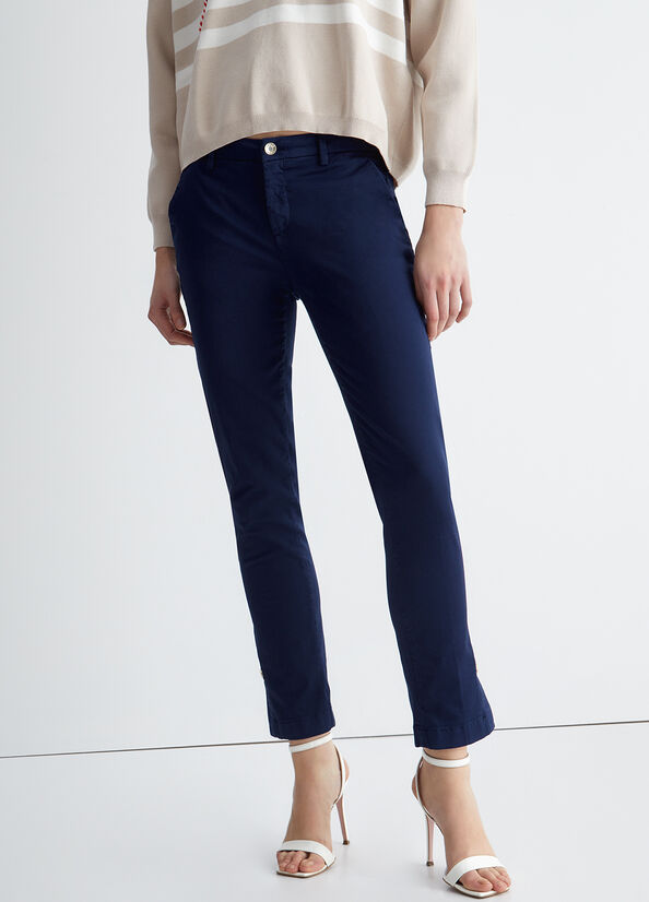 Liu Jo Satin Chinos Women's Pants Navy | JLU-091346