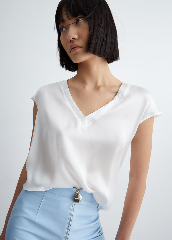 Liu Jo Silk Blend Blouse Women's Shirts White | JQX-213590