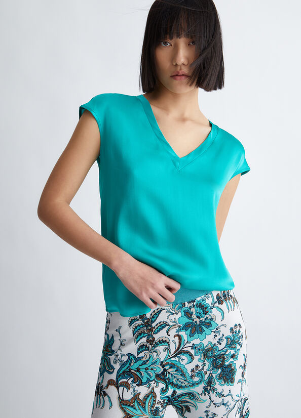 Liu Jo Silk Blend Blouse Women's Shirts Light Turquoise | UOW-705618