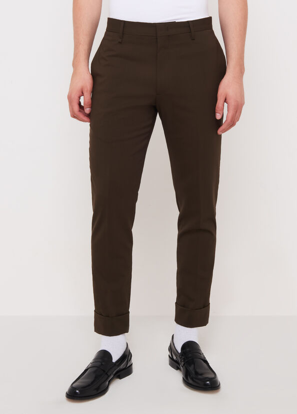 Liu Jo Slim Fit Chinos With Turn-Up Men's Pants Dark Brown | OBS-953680