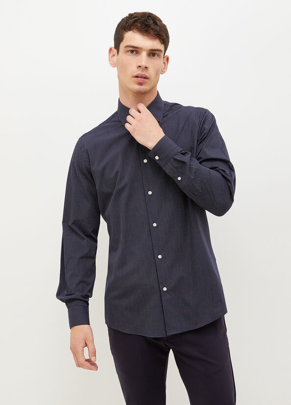 Liu Jo Slim-Fit Men's Shirts Dark Blue | ZJW-302586