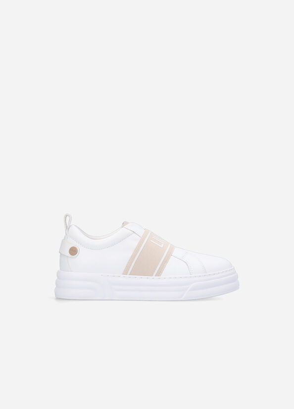 Liu Jo Slip Ons With Maxi Logo Women's Sneakers White / Beige | KEV-458713