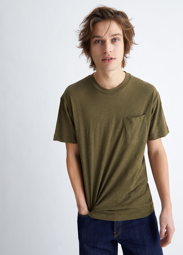 Liu Jo Slub Cotton Men's T Shirts Green | OZE-794025