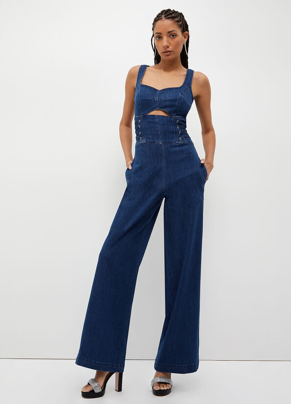 Liu Jo Stretch Denim Jumpsuit Women's Straight-Fit Jeans Blue | XZI-584270