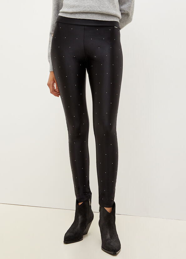 Liu Jo Stretch Jersey Leggings With Rhinestones Women's Pants Black | MUX-023671