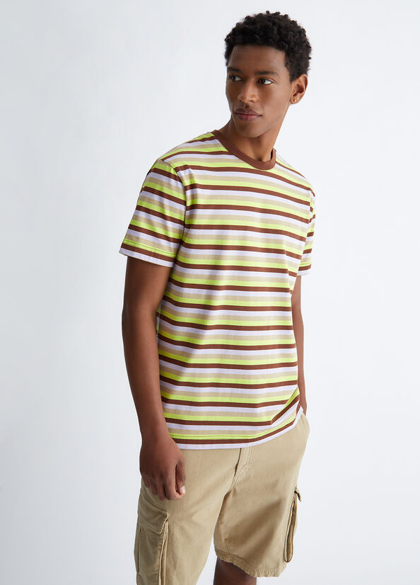 Liu Jo Striped Men's T Shirts Brown | LXJ-543720