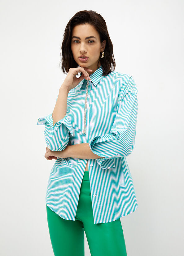 Liu Jo Striped Poplin Women's Shirts Mint | HQV-745360